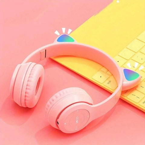 Headset With Cat Ear Bluetooth Headset, Wireless Rechargeable LED Headphone, High Stereo Sound Quality