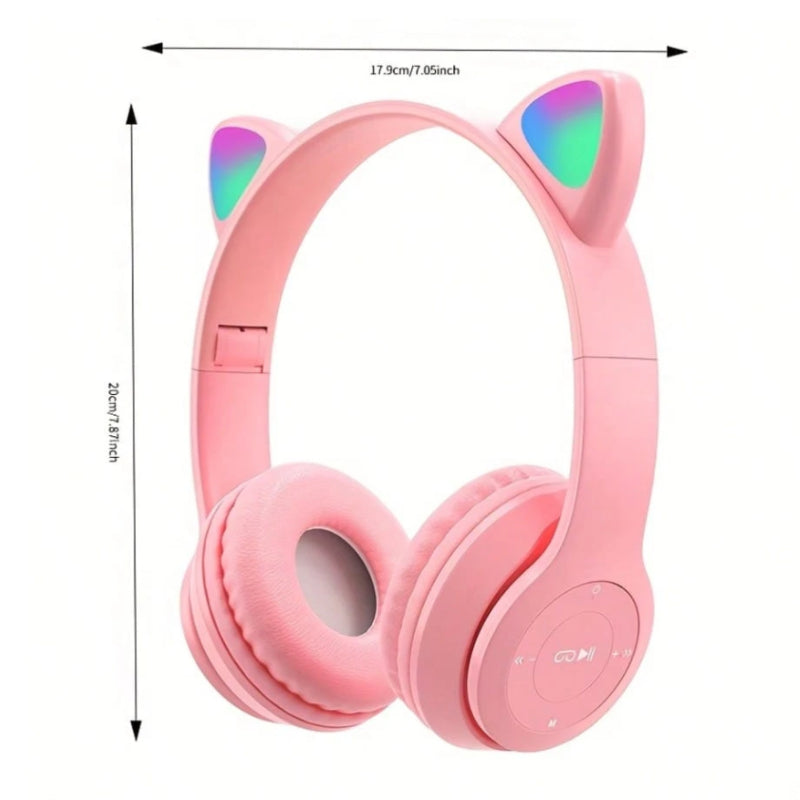 Headset With Cat Ear Bluetooth Headset, Wireless Rechargeable LED Headphone, High Stereo Sound Quality