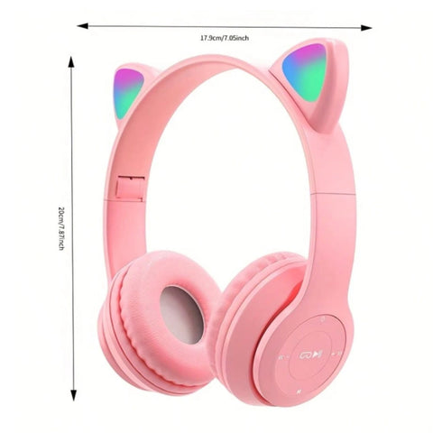 Headset With Cat Ear Bluetooth Headset, Wireless Rechargeable LED Headphone, High Stereo Sound Quality