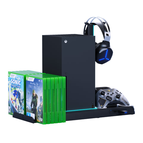 Vertical Charging Stand with Cooling Fan for Xbox Series X/S, Cooling Station Dock with 12 Games Storage Organizer, Dual Controller Charger Station & Headphone Holder with 2 X 1400 mAh Battery Packs