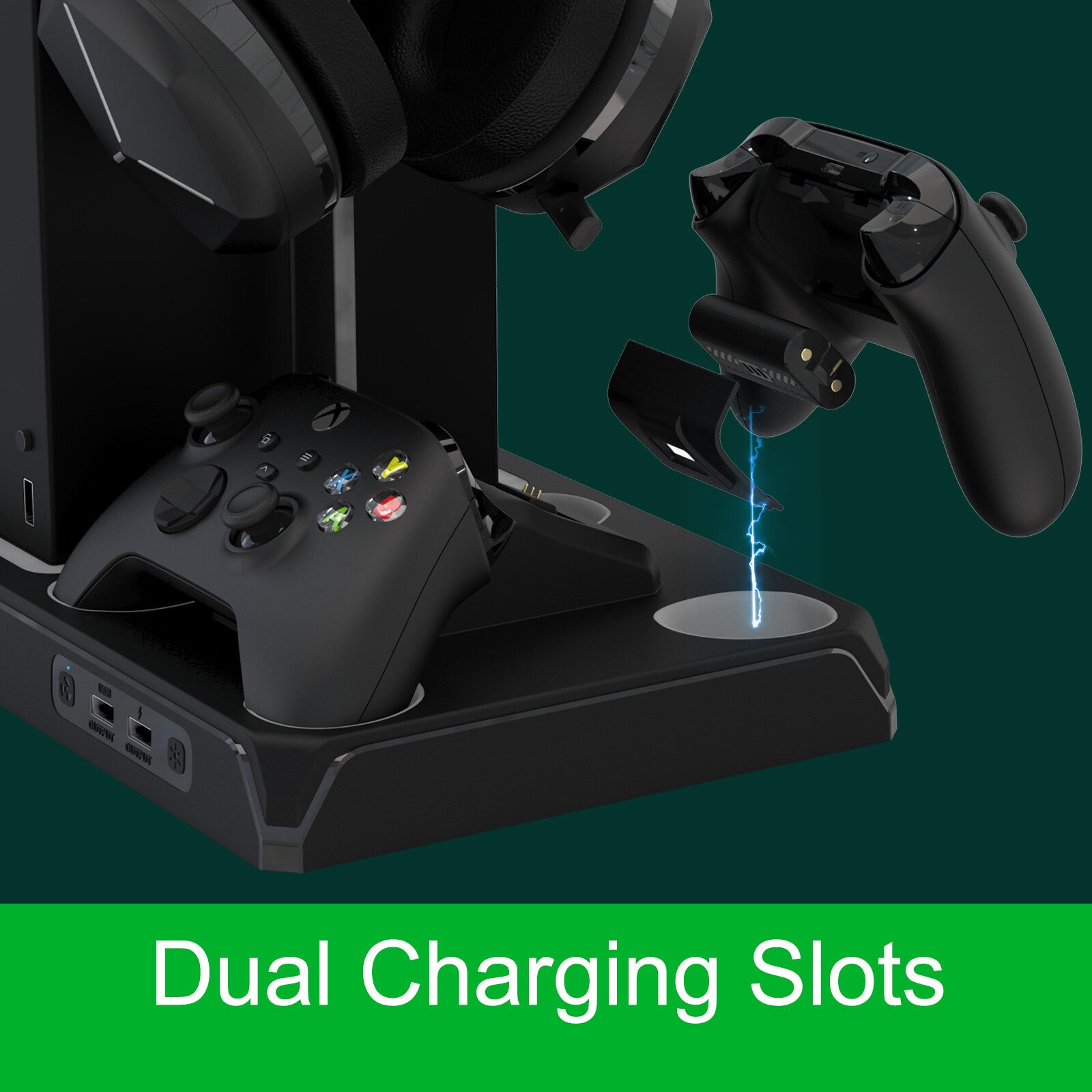 Vertical Charging Stand with Cooling Fan for Xbox Series X/S, Cooling Station Dock with 12 Games Storage Organizer, Dual Controller Charger Station & Headphone Holder with 2 X 1400 mAh Battery Packs