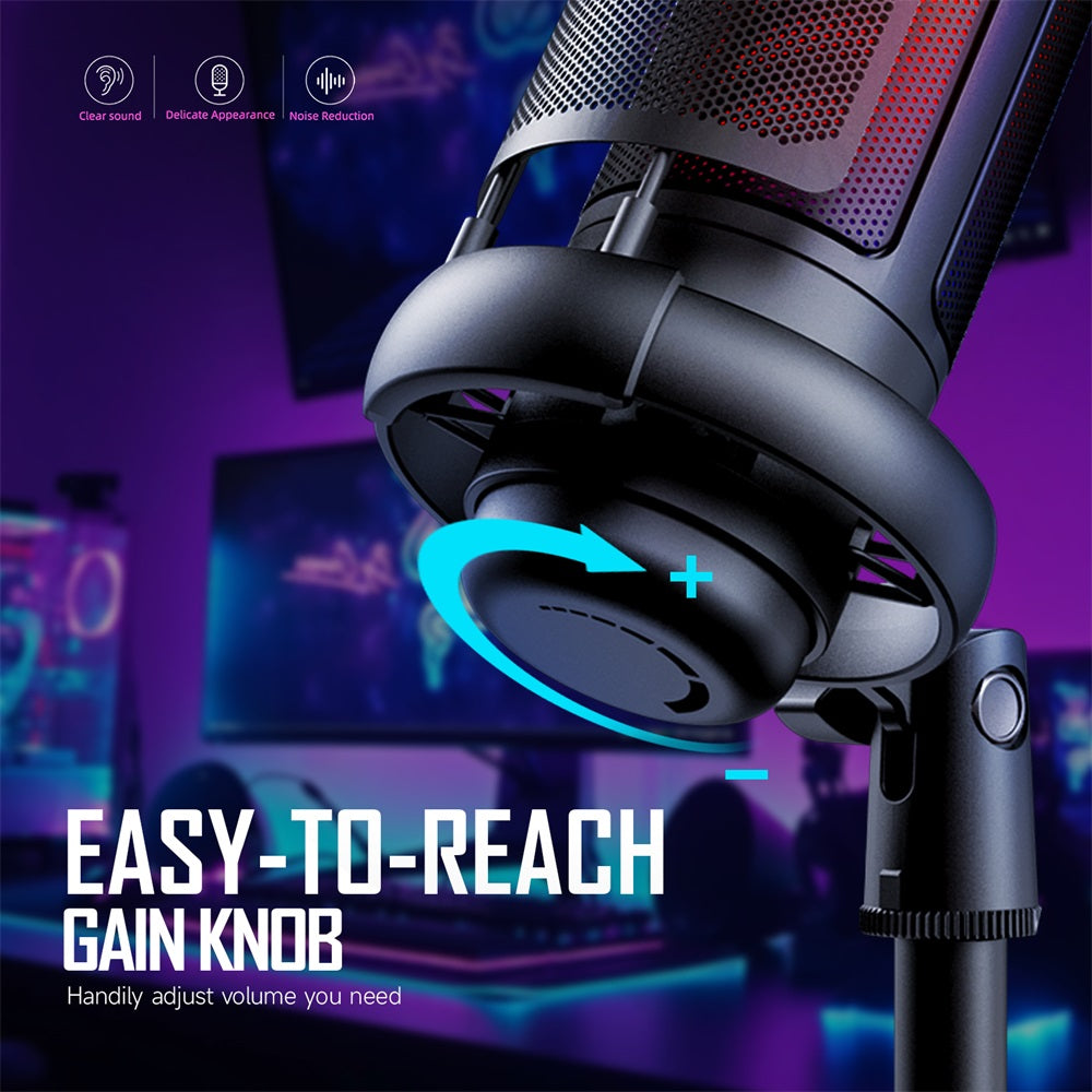 Noise Cancellation Gaming Microphone for PC,  Condenser Mic with RGB Lights