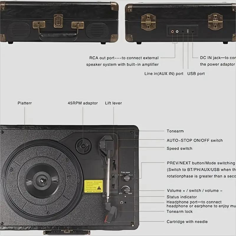 Vinyl record player Wireless Turntable with 2 Stereo