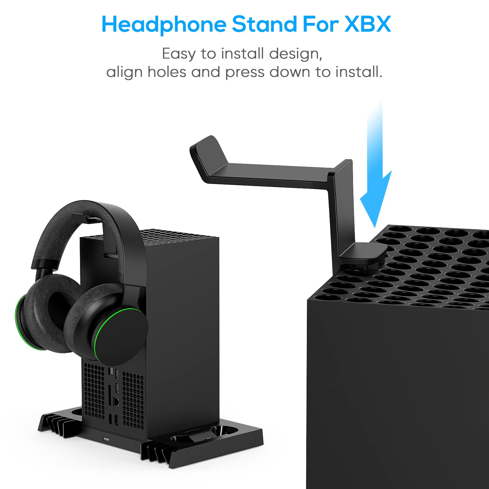 Upgraded Vertical Cooling Stand for Xbox Series X with Controller Charger Station Dock, Dual Suction Cooler Fan System Stand Accessories with 8 Game Storage Organizer, Headset Hanger