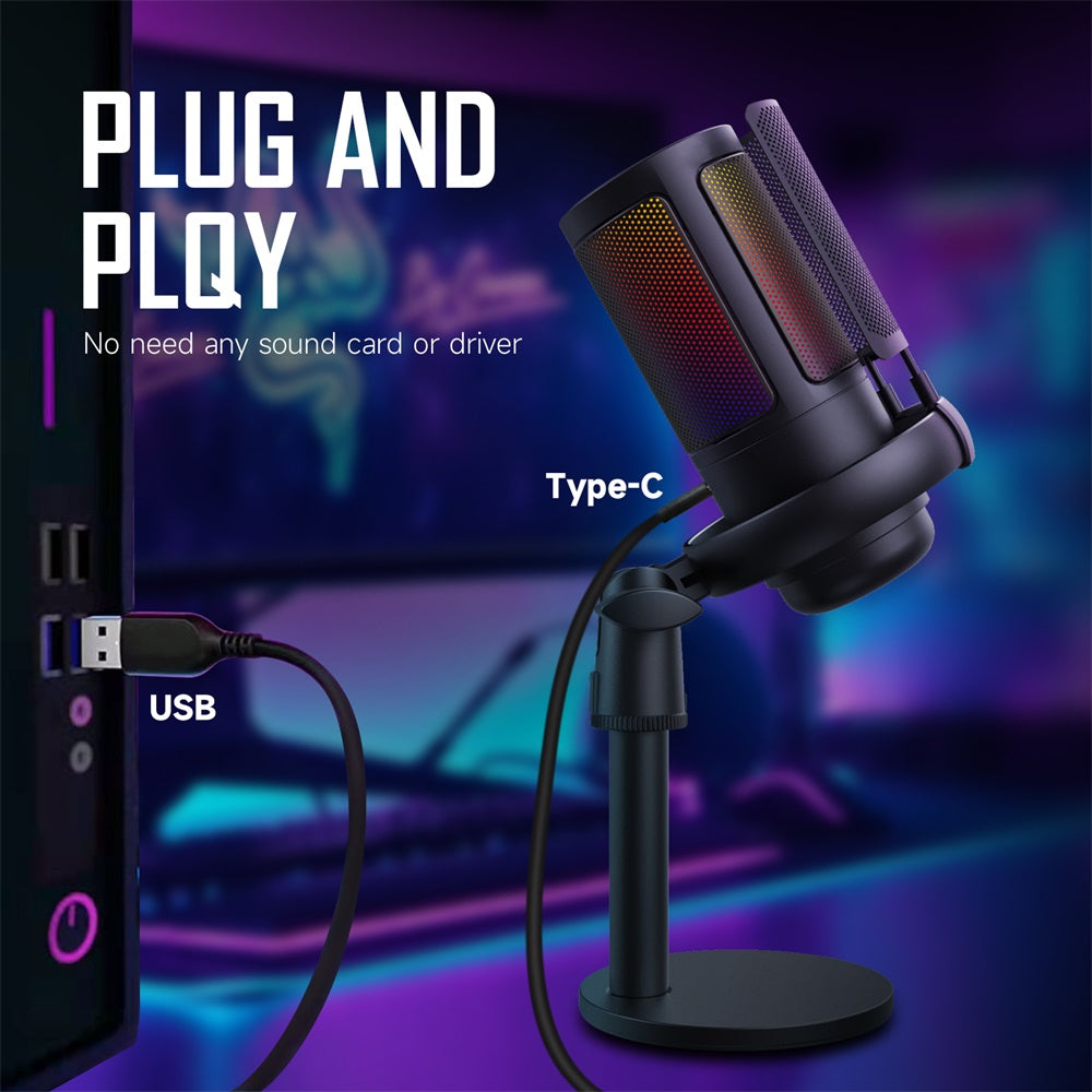 Noise Cancellation Gaming Microphone for PC,  Condenser Mic with RGB Lights