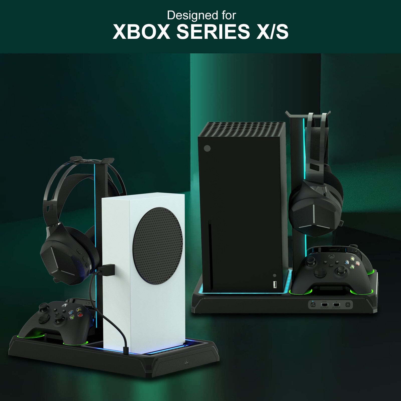 Vertical Charging Stand with Cooling Fan for Xbox Series X/S, Cooling Station Dock with 12 Games Storage Organizer, Dual Controller Charger Station & Headphone Holder with 2 X 1400 mAh Battery Packs
