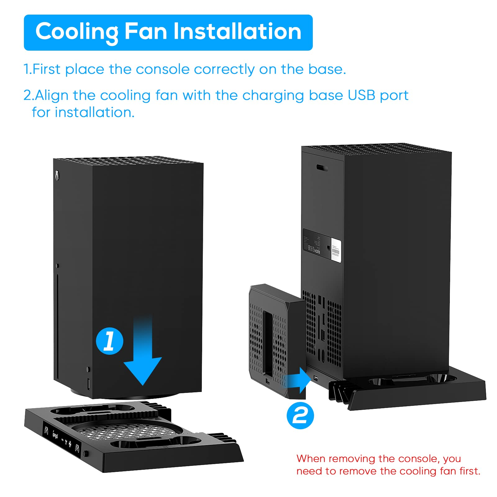 Upgraded Vertical Cooling Stand for Xbox Series X with Controller Charger Station Dock, Dual Suction Cooler Fan System Stand Accessories with 8 Game Storage Organizer, Headset Hanger