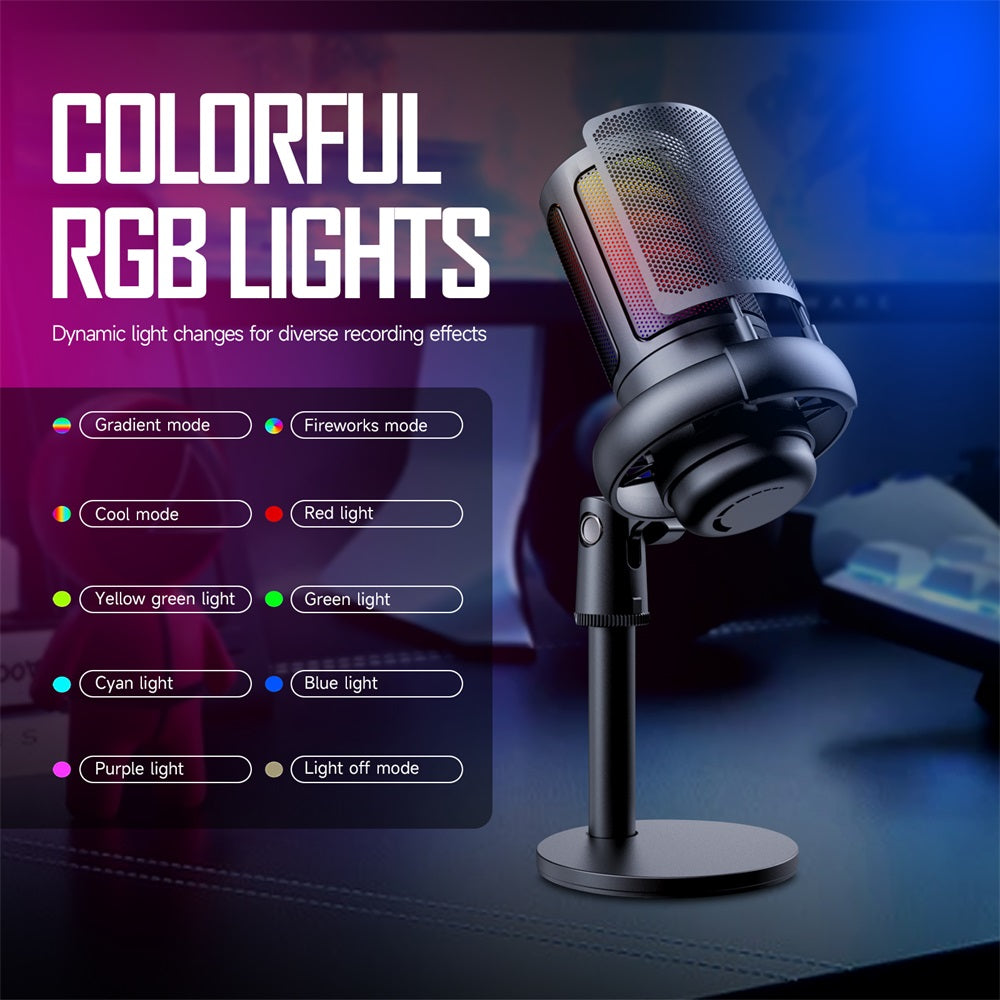 Noise Cancellation Gaming Microphone for PC,  Condenser Mic with RGB Lights